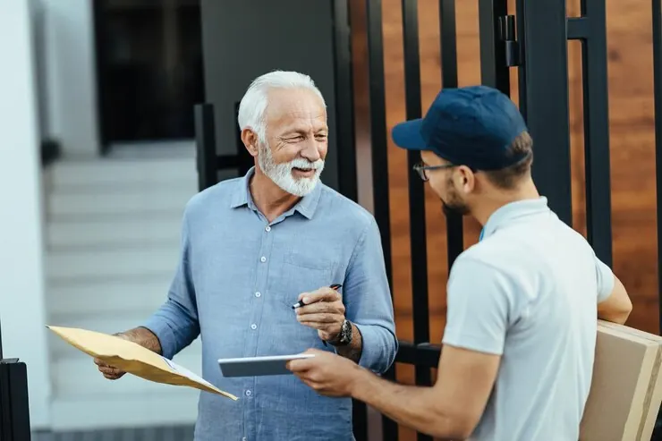 Courier listening to a customer during a delivery